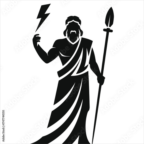 Zeus God of Thunder Silhouette Icon Vector. Powerful Ancient Greek Mythology Symbol of Strength, Rule, and Authority for Logo, Mascot, or Fantasy Design Projects.