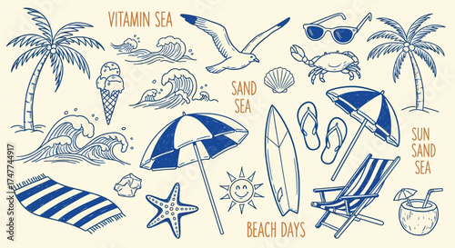 Beach Day Elements Vector Illustration
