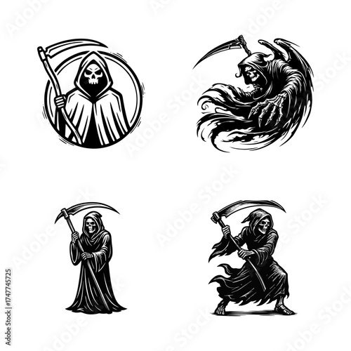 Grim Reaper Silhouette Vector Illustrations Set