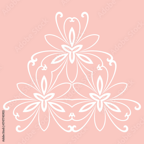Floral pattern with arabesques. Abstract classic pink and white oriental ornament. Vintage classic pattern