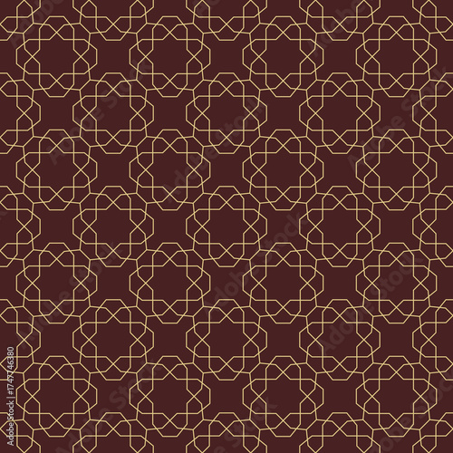 Seamless ornament in arabian style. Geometric abstract brown and golden background. Grill with pattern for wallpapers and backgrounds