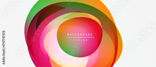 Abstract colorful layers create circular design. Bright gradients blend, forming dynamic visual effect. Modern background element.