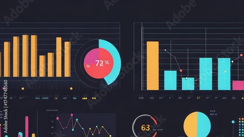 Business data analytics presenting dashboard with various charts