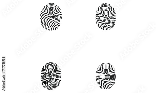 Fingerprint pattern collection set of unique identification biometric prints on white background
