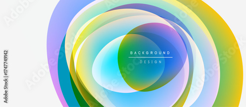 Abstract colorful layers create dynamic circular design. Gradient hues blend, forming modern visual element. Smooth transitions, vibrant palette.