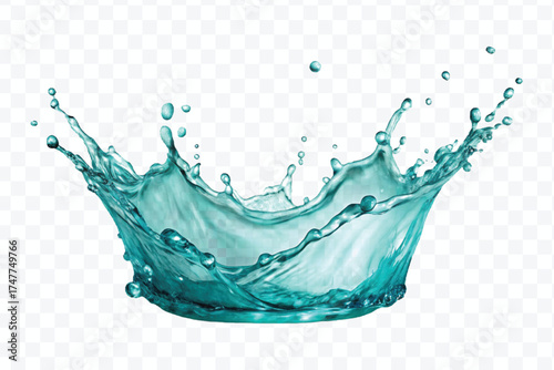 realistic 3d fresh liquid water splash in mid air cut and curve style isolated on transparent background