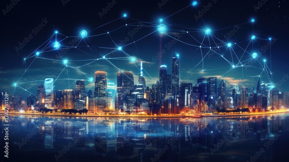 Fototapeta premium 5G, 6G, Big data wireless network, high speed internet, cloud computing or connect diagram technology, Data storage, service, synchronize, online, financial, Connectivity global, smart city, Gen AI