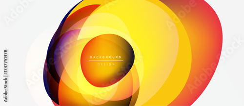 Abstract layers create vibrant circular design. Yellows, oranges, reds blend seamlessly. Modern background element for digital projects.