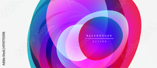 Abstract colorful layers create dynamic circular design. Vibrant gradients blend, forming modern background element. Text reads background design.