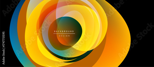 Abstract layers create dynamic, colorful oval shape. Gradient hues blend, forming modern background design. Smooth transitions, vibrant visuals.