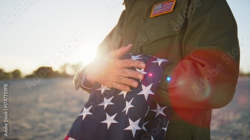 Veteran Soldier Caressing The USA Flag