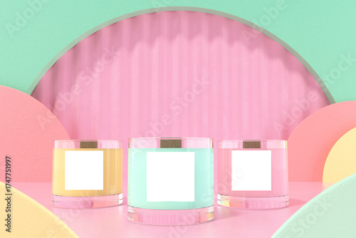 Wallpaper Mural Pastel candle arrangement on colorful geometric background Torontodigital.ca