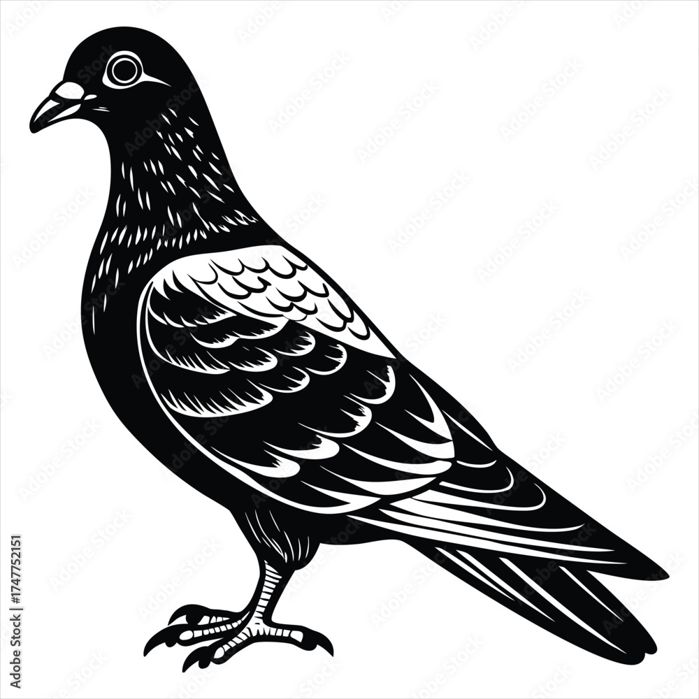 Fototapeta premium Pigeon Illustration,Black and White Vintage Woodcut Style Bird Vector Design,Pigeon vector,Pigeon design,Pigeon concept,Pigeon cartoon,Pigeon icon,Pigeon template,Pigeon art,Pigeon topics,Pigeon 