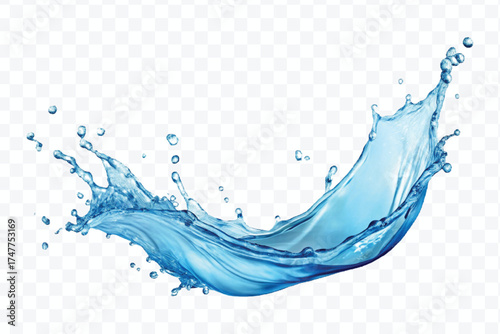 realistic 3d fresh liquid water splash in mid air cut and curve style isolated on transparent background