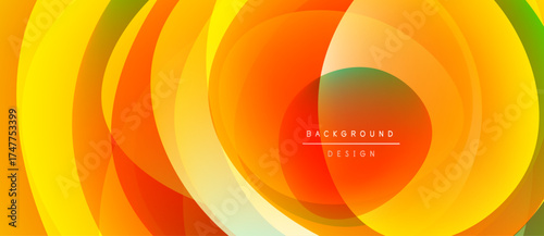 Abstract colorful circles create dynamic background. Orange, yellow, green hues blend smoothly, forming modern design element.
