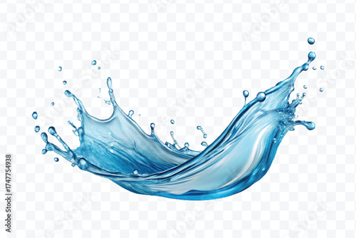 realistic 3d fresh liquid water splash in mid air cut and curve style isolated on transparent background