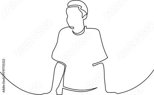 Simple one-line drawing showcases a young man's contemporary silhouette, perfect for minimalist designs and modern artistic projects needing a clean, expressive portrait