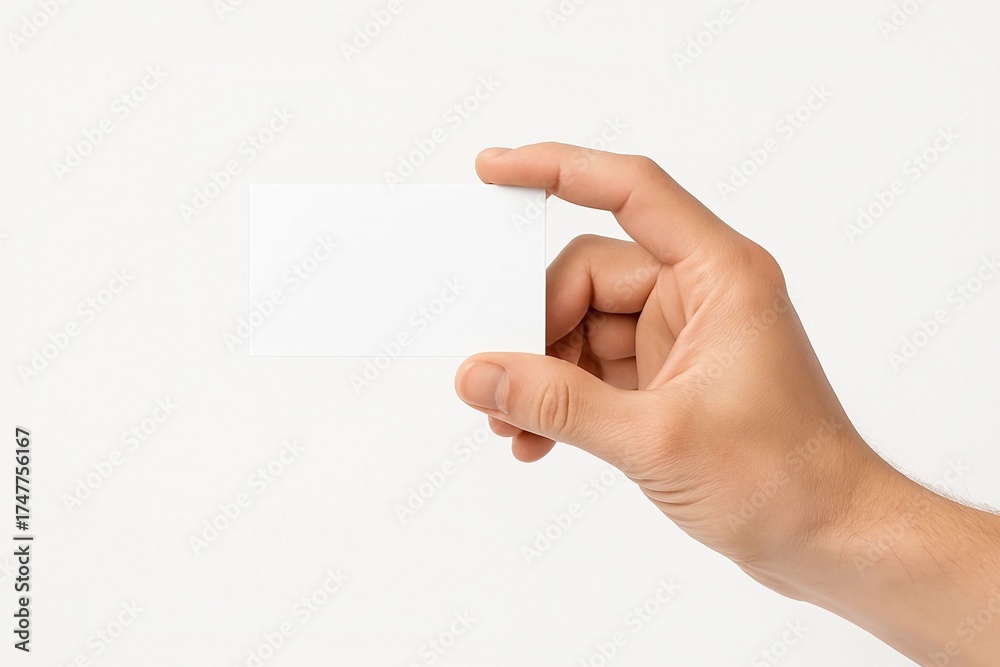 Obraz premium Hand Holding Blank Business Card on White Background