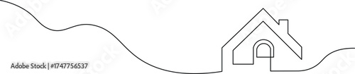Dream home contour drawing for real estate advertising, convey a sense of home ownership with this minimalist single line home illustration for construction projects