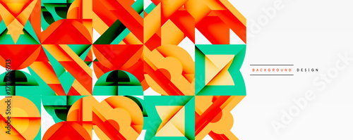 Abstract geometric pattern. Bright colors, triangles, rectangles create modern design. Minimalist style, clean lines, vibrant composition.