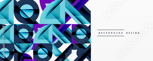 Abstract geometric shapes overlap, creating vibrant blue, purple patterns. Modern design element for backgrounds, presentations.