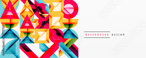 Abstract geometric shapes overlap, creating vibrant colorful design. Modern style, suitable for backgrounds, presentations.