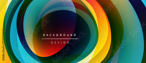 Abstract colorful circles overlap, creating dynamic background design. Vibrant hues blend, forming modern visual experience.