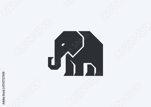 A simple geometric elephant logo, showcasing wisdom, strength, and memory through structured modern geometry