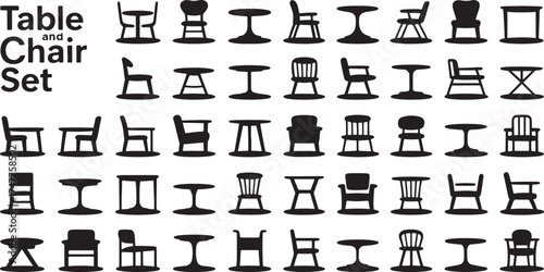 table and chair silhouettes Collection for design projects home office furniture elements icon bundle set