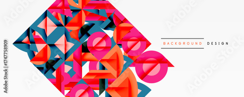 Abstract geometric shapes overlap, creating vibrant colorful composition. Modern design element for backgrounds, presentations.