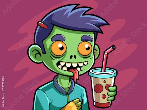 Cartoon zombie with a drink 