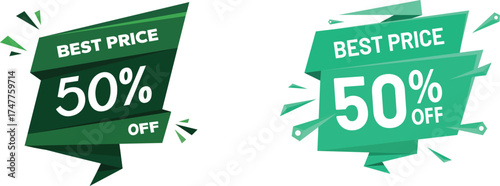 best price 50% off banner tag set. discount, sale, promotion, offer, shopping vector design