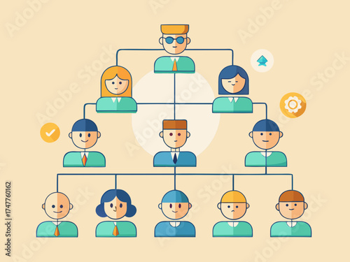Organizational chart with people icons hierarchy business