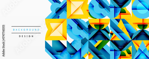 Abstract geometric pattern. Blue, yellow shapes overlap creating dynamic visual texture. Modern design element for backgrounds.