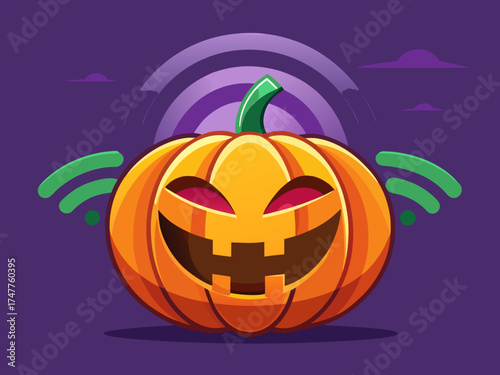 Spooky jack-o-lantern with glowing eyes and Wi- Fi signal
