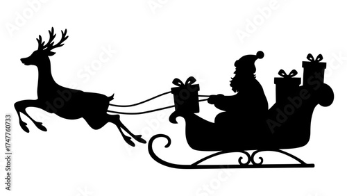 Santa with reindeer silhouette vector illustration