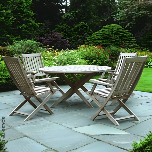 Serene Garden Patio Setting Wooden Table Chairs