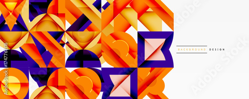 Abstract geometric pattern. Orange, purple hues dominate design. Modern style, clean lines create dynamic visual texture.