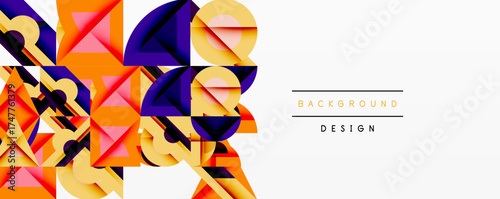 Abstract geometric shapes overlap, creating vibrant colorful design. White space provides contrast, suitable for backgrounds or presentations.