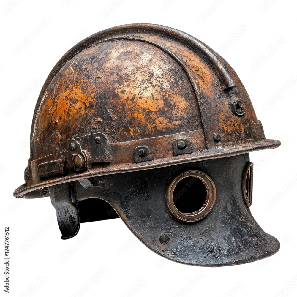 Fototapeta premium Old rusty diving helmet on transparent background