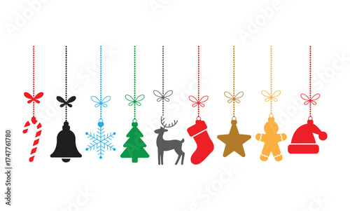 Christmas Ornaments Hanging On White Background holiday decoration