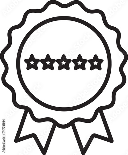 Excellence Seal of Approval: A minimalist emblem showcasing a badge of quality, featuring five radiant stars. A symbol representing top-tier quality and satisfaction.