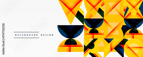Abstract geometric shapes, vibrant yellow, dark blue. Modern design elements create dynamic visual texture. Minimalist style.
