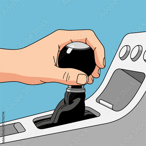 A hand shifting car gear, gear knob icon logo flat vector design