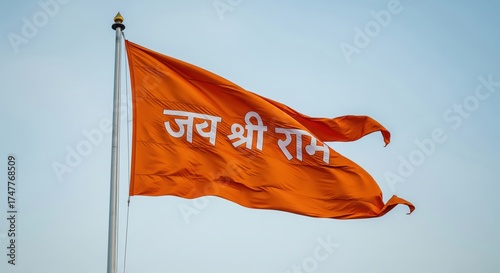 Orange Flag with new.design creative 4k hd White Hindi Text Jai Shri Ram Waving saffron hinduism