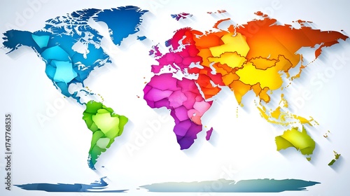 Vibrant Colorful World Map Illustration Global Geography