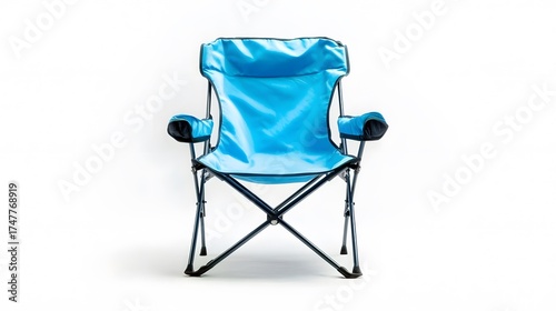 Isolated blue folding camping chair on white background for summer vacation