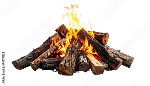 Burning logs stacked on dark background