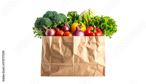 Veggies bursting from a paper bag