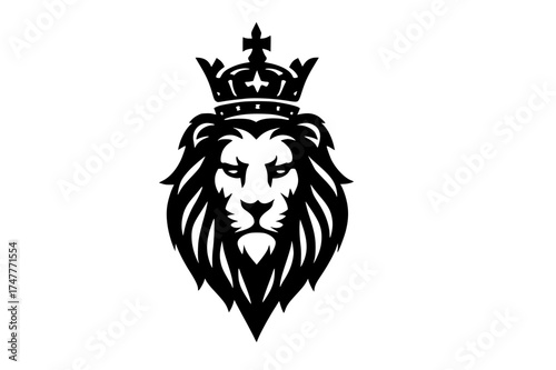 Lion Head Silhouette with Regal Crown and Noble Strength